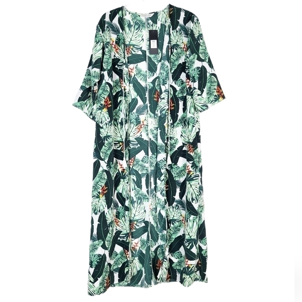 RACHEL ZOE Palm Leaf Print Duster Kimono Swim Robe Cover-Up NWT